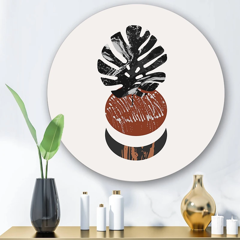Designart - Abstact Minimal Sun, Moon & Tropical Palm Leaf II