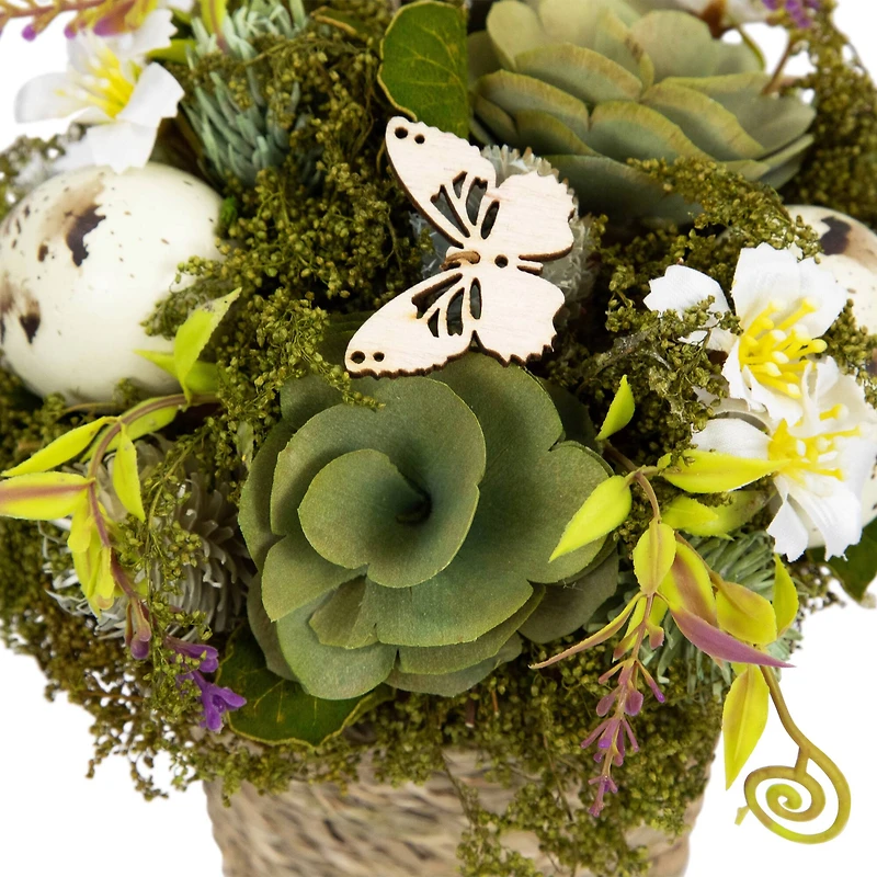 7" Wooden Mixed Floral & Easter Egg Artificial Arrangement