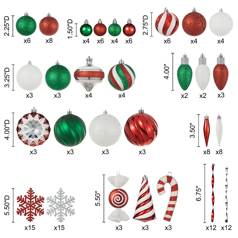 Glitzhome® 160 Pack Whimsical Red & Green Deluxe Boxed Shatterproof Ornaments