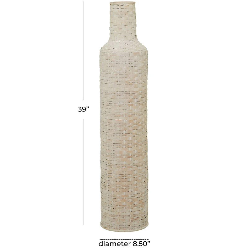 White Bamboo Tall Woven Floor Vase 9" x 9" x 39"