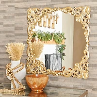 Gold Metal Carved Acanthus Floral Wall Mirror with Distressed Details 30" x 2" x 30"
