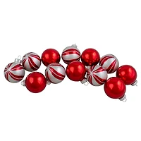 12ct. Red & Silver 2-Finish Swirl Glass Christmas Ball Ornaments