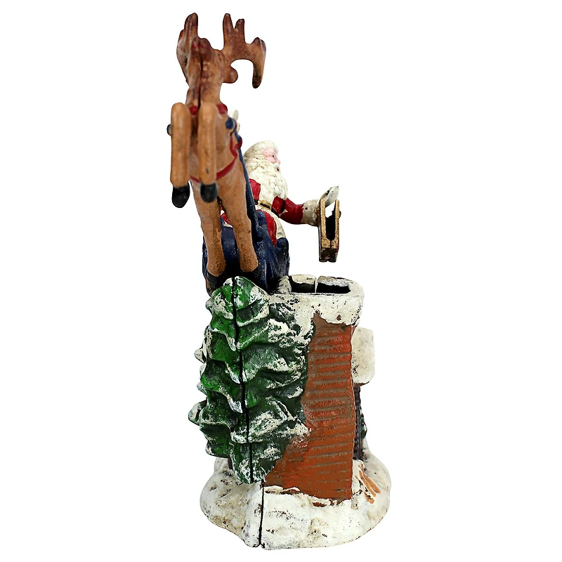 Design Toscano 9.5" Santa's Christmas Sleigh Ride Die-Cast Iron Mechanical Coin Bank