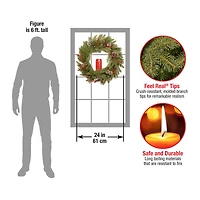 24" Feel Real® Bristle Berry Wreath with Red Electronic Candle, Red Berries & Cones