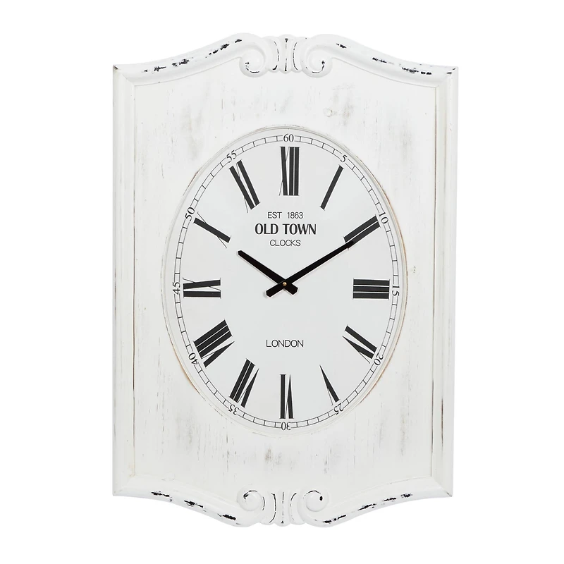 White Wood Farmhouse Wall Clock, 31" x 22" x 4"