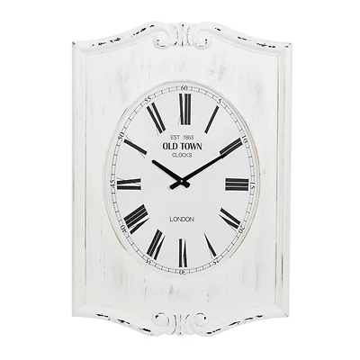 White Wood Farmhouse Wall Clock, 31" x 22" x 4"