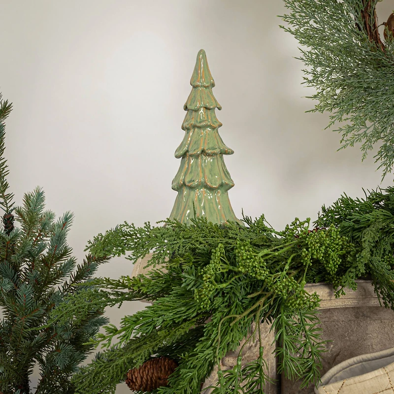 Hello Honey® 10" Green Handmade Stoneware Tree Décor with Reactive Glaze