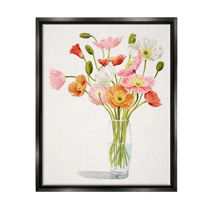 Stupell Industries Vivid Poppies Glass Floral Bouquet Arrangement Framed Floater Canvas Wall Art