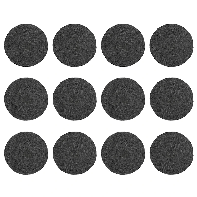 Hello Honey® 15" Round Black Handwoven Jute Placemats, 12ct.