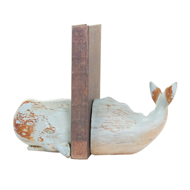 Coastal Gray Polystone Whale Bookend Set