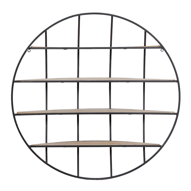 36" Light Brown Iron Round Wall Shelf Unit 