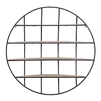 36" Light Brown Iron Round Wall Shelf Unit 