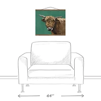 Brown Cow On Emerald 20" x 16" Teak Hanging Canvas