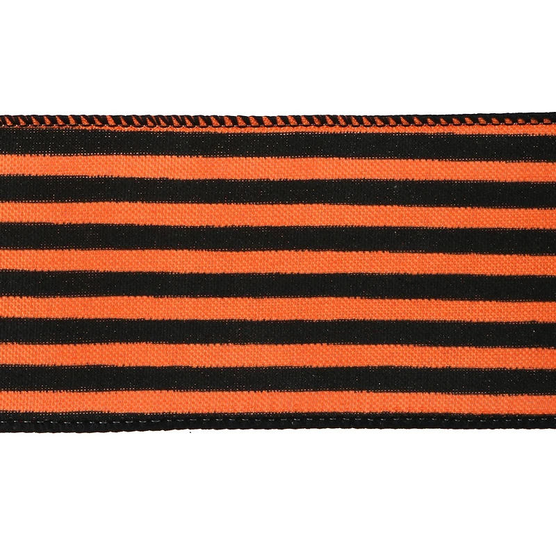 2.5" x 6.6yd. Orange & Black Striped Wired Faux Linen Ribbon by Celebrate It®
