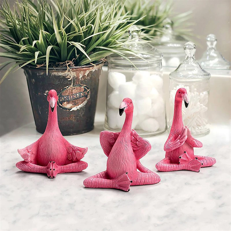Design Toscano 5.5" Zen of Pink Flamingos Yoga Garden Statue Set
