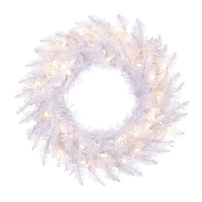 24" Pre-Lit Sparkle White Spruce Artificial Christmas Wreath, Warm White LED Lights