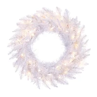 24" Pre-Lit Sparkle White Spruce Artificial Christmas Wreath, Warm White LED Lights
