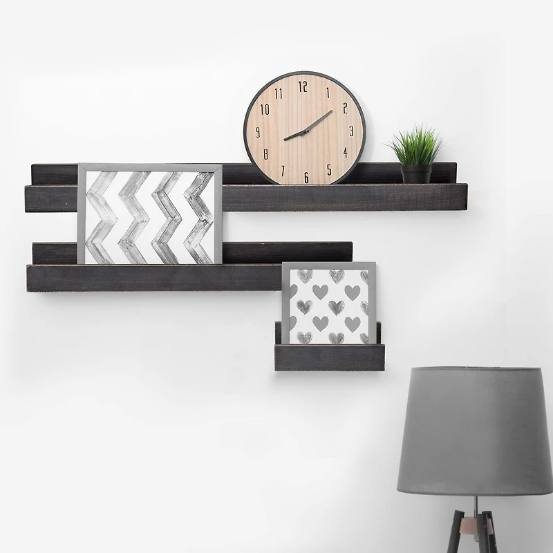Black Floating Wooden Wall Shelves Set