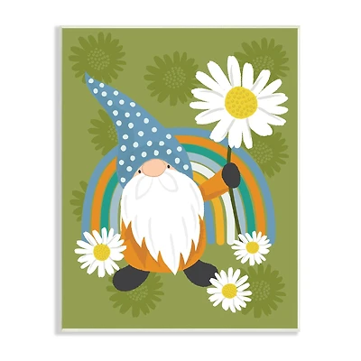 Stupell Industries Daisy Garden Gnome Blue Rainbow Floral Pattern Wall Plaque