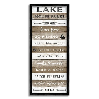 Stupell Industries Lake House Rules List Rustic Pattern Boat Oars Framed Wall Art