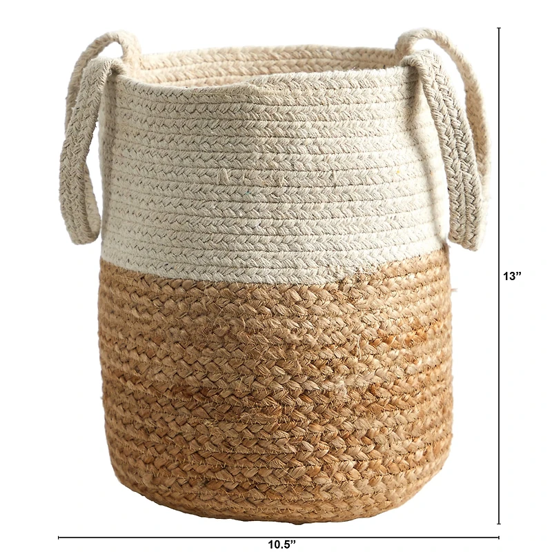 12.5" Handmade Natural Jute & Cotton Basket Planter