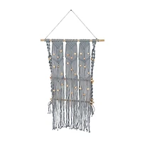 The Novogratz Gray Cotton Handmade 2 Shelves Macrame Wall Shelf 25" x 6" x 47"