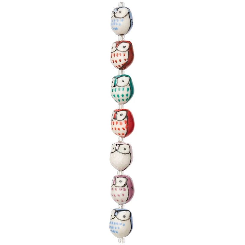 Multicolour Ceramic Owl Beads, 15mm by Bead Landing™