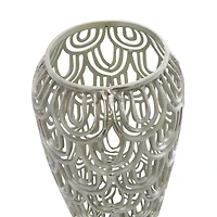 25" Silver Aluminum Metal Geometric Art Deco Inspired Arched Vase