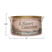 Hello Honey® 15" A Happy Christmas Embossed Metal Bucket with Handles