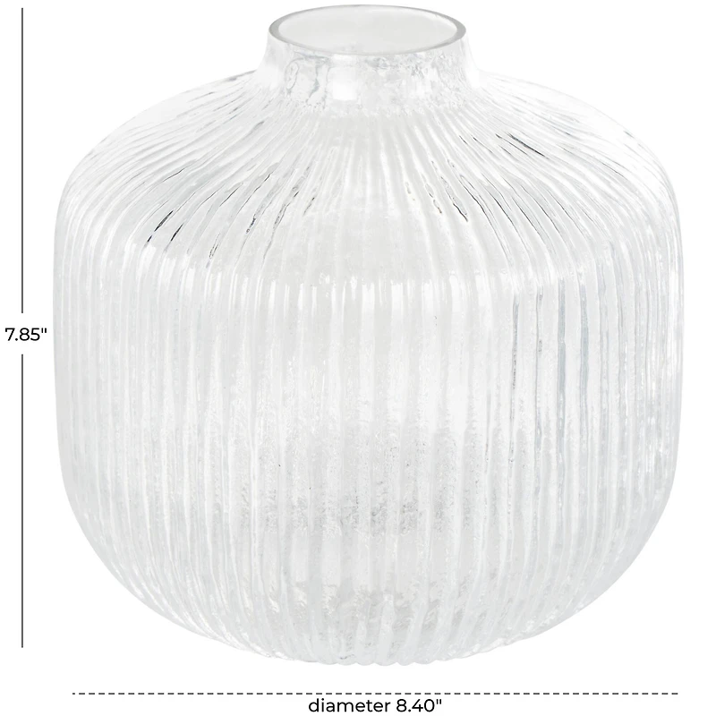 8.5" Clear Short Round Ribbed Glass Vase