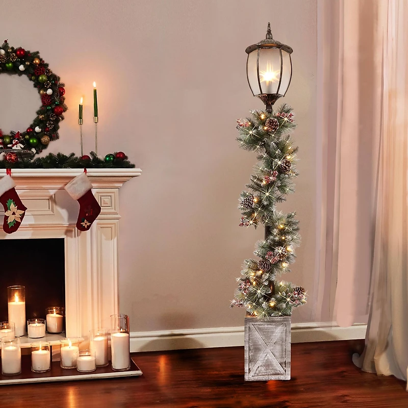 7ft. Lamp Post with Pre-Lit Decorated Garland