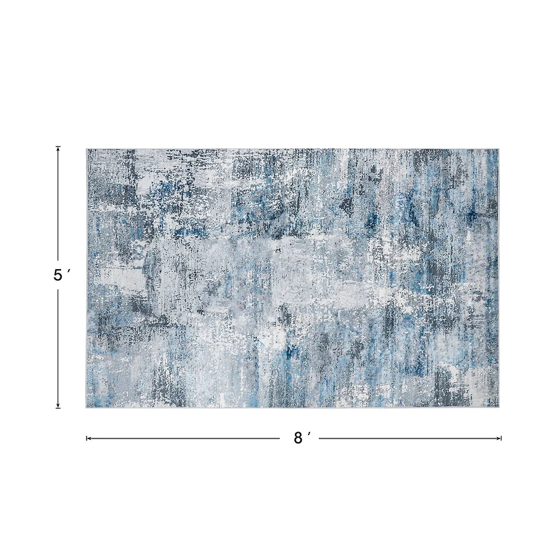Glitzhome® 5ft. x 8ft. Blue, Ivory & Tan Abstract Area Rug