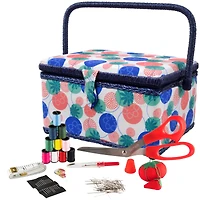 SINGER® Large Florence Floral Print Sewing Basket with Sewing Kit