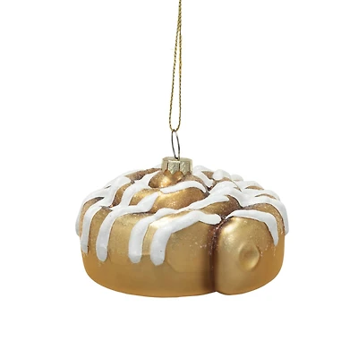 Hello Honey® 2.25" White & Gold Glass Cinnamon Roll Ornament with Glitter