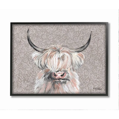 Stupell Industries Grumpy White Buffalo on Floral Print Farm Animal Framed Wall Art
