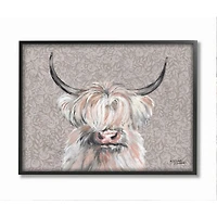 Stupell Industries Grumpy White Buffalo on Floral Print Farm Animal Framed Wall Art