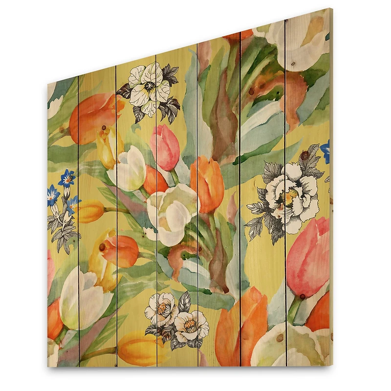 Designart - Blooming White and Orange Tulips I
