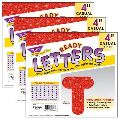 TREND Enterprises® Red Sparkle 4" Casual Uppercase Ready Letters®, 3 Packs