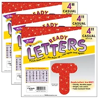 TREND Enterprises® Red Sparkle 4" Casual Uppercase Ready Letters®, 3 Packs