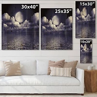 Designart - Full Moon In Cloudy Night Sky V - Nautical & Coastal Print on Natural Pine Wood