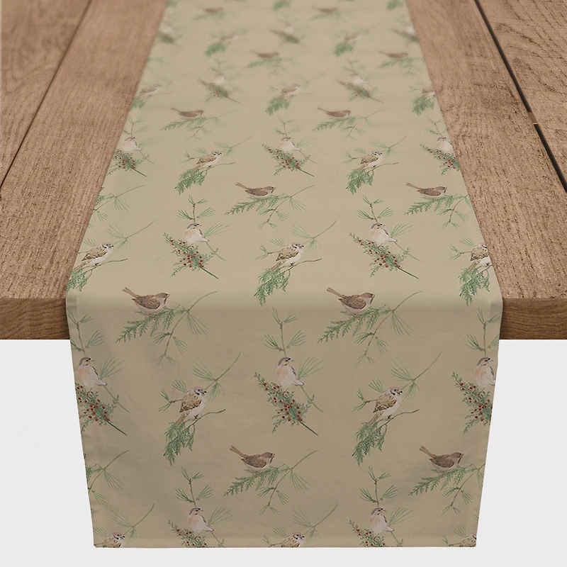90" Brown Pine & Birds Cotton Twill Runner