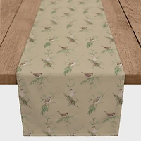 90" Brown Pine & Birds Cotton Twill Runner