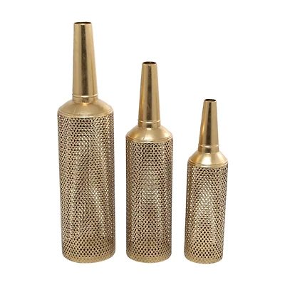 The Novogratz Gold Metal Diamond Patterned Vase with Open Frame Design Set