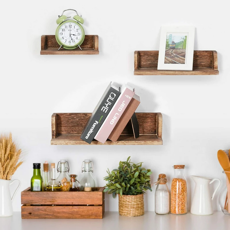 NEX™ Walnut Wall-Mounted Wooden Floating Shelves Set
