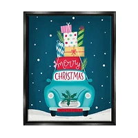 Stupell Industries Merry Christmas Stacked Gifts Car Framed Floater Canvas Wall Art