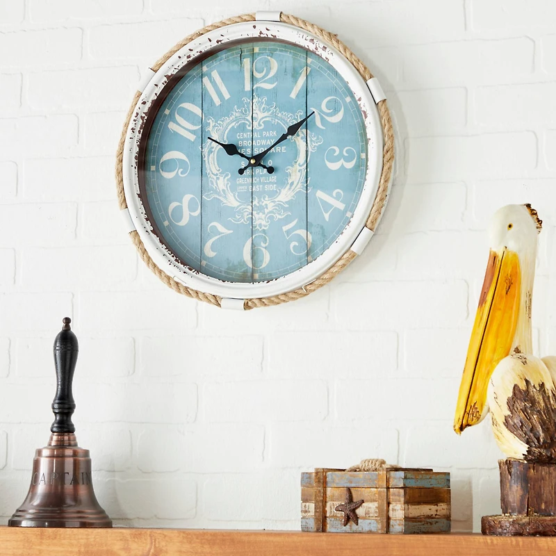 17" Blue Metal Coastal Wall Clock