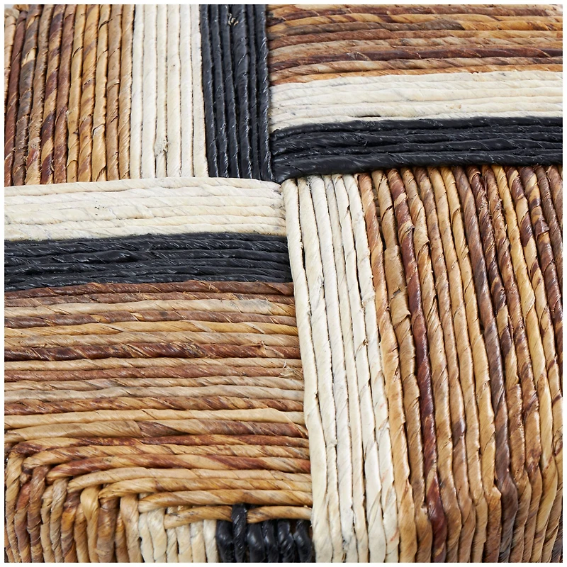 18" Brown Striped Banana Leaf Handmade Linear Wrapped Accent Table