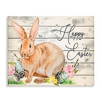 Stupell Industries Spring Floral Happy Easter Bunny Canvas Wall Art
