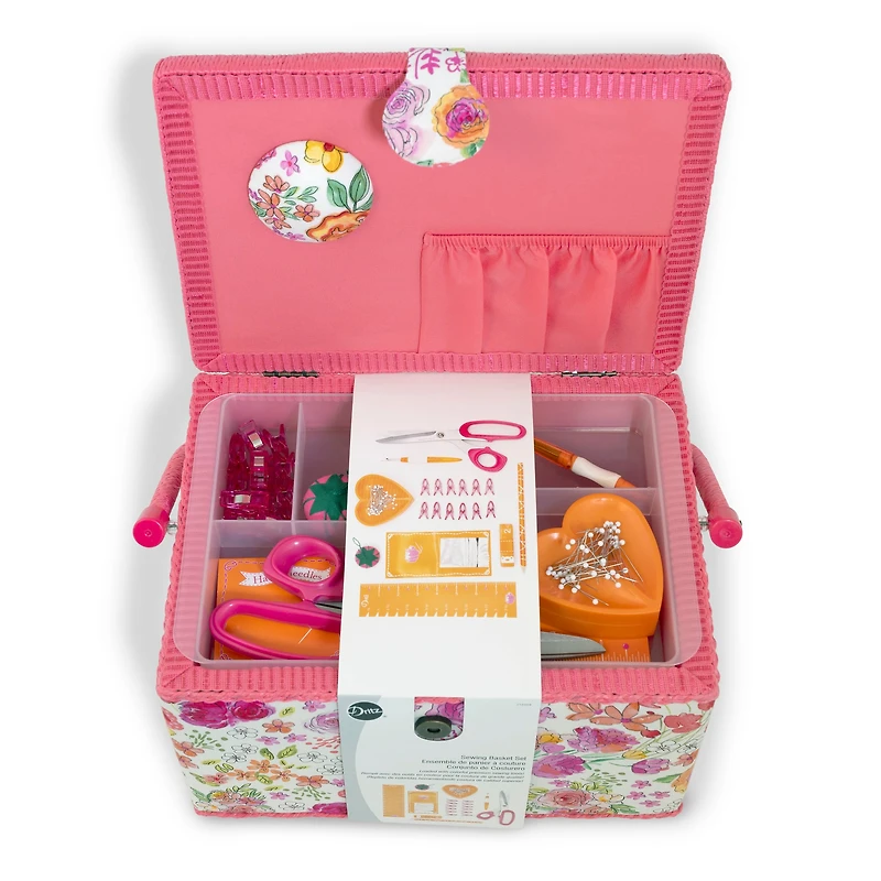 Dritz® Pink Floral Large Sewing Basket Kit