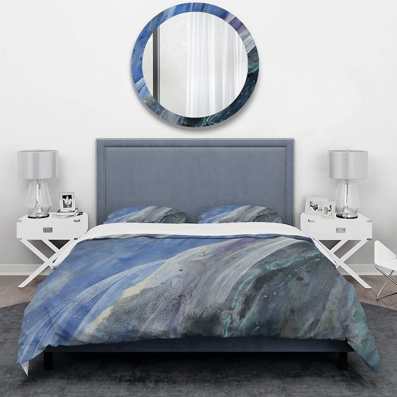 Designart 'Black And Blue Abstract Water Painting' Geometric Bedding Set